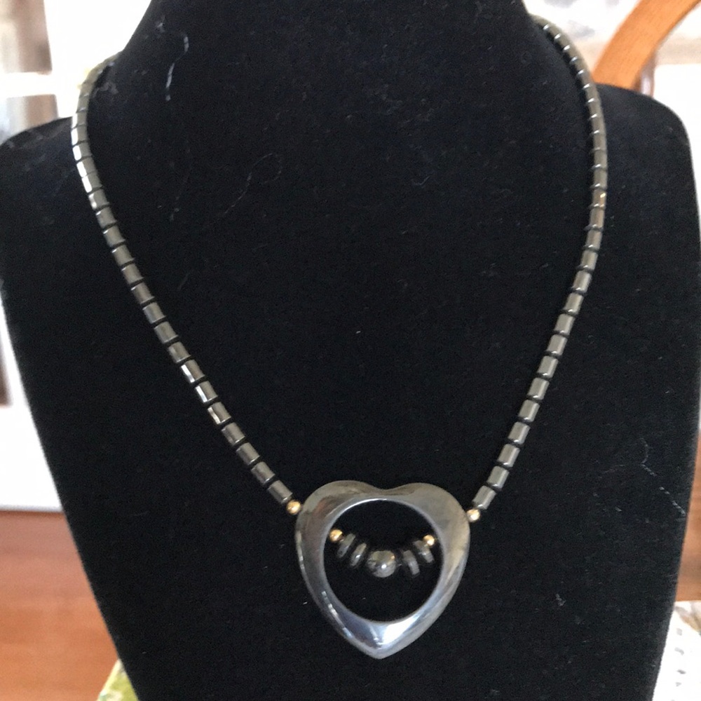 Hematite Heart Bead Necklace